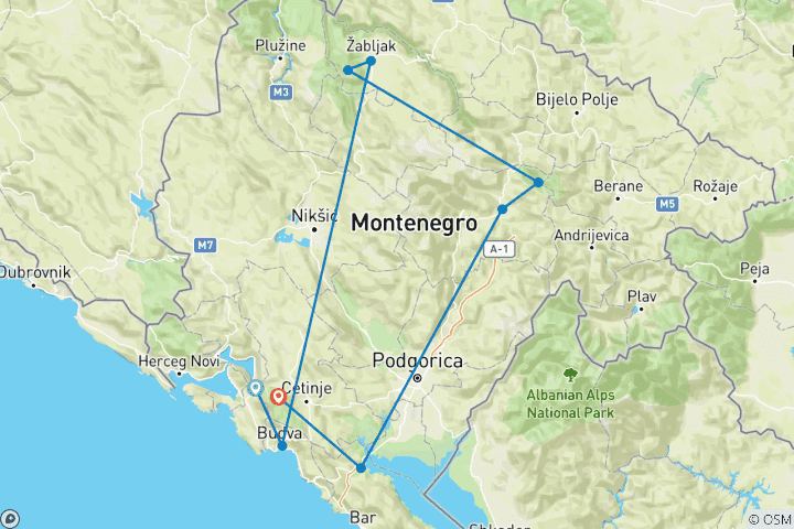 Karte von Montenegros Highlights erwandern (10 Tage)