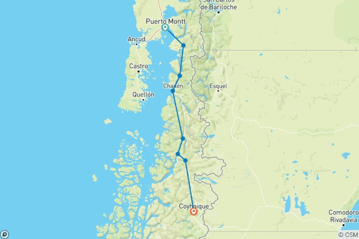 Karte von Chile - Die nördliche Carretera Austral individuell (10 Tage)