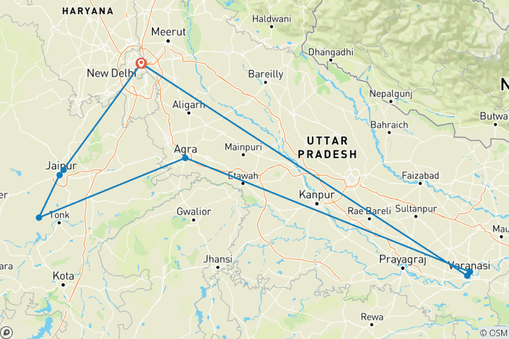Carte du circuit Escapade indienne (8 destinations)
