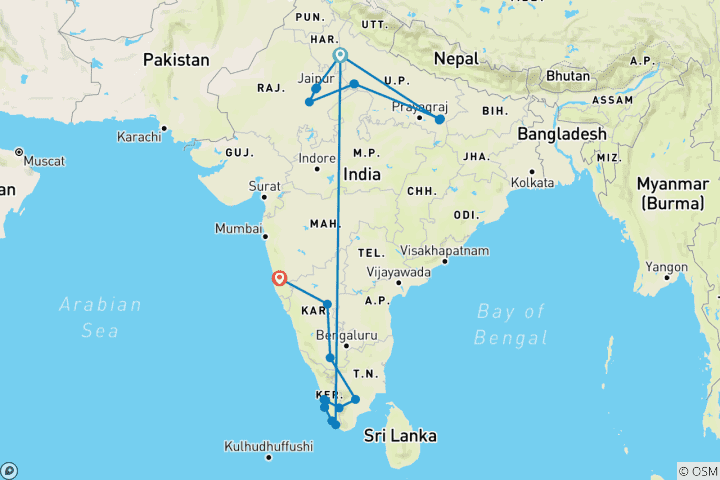 Kaart van Gewoon Noord- en Zuid-India