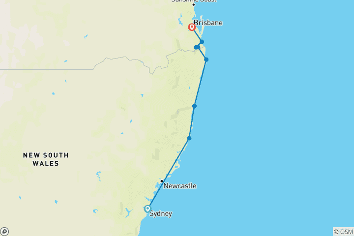 Map of One Week from Sydney to Brisbane (8 destinations)