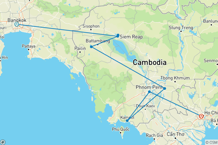 Map of Cambodia Adventure (including Battambang)