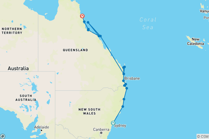 Carte du circuit L'Australie réelle (21 destinations)