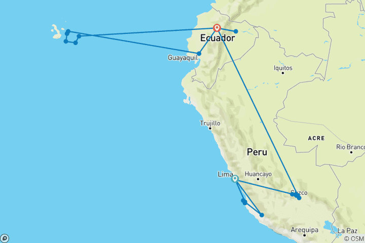 Map of Peru & Ecuador: Machu Picchu, the Sacred Valley & the Galapagos with the Nazca Lines & the Amazon