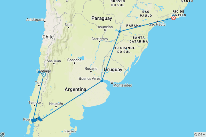 Karte von Chile und Nordpatagonien hautnah erleben - inklusive der Iguazú-Wasserfälle und Rio