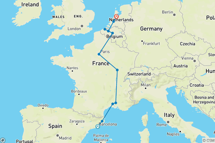 Carte du circuit Barcelone à Amsterdam (including Rotterdam)