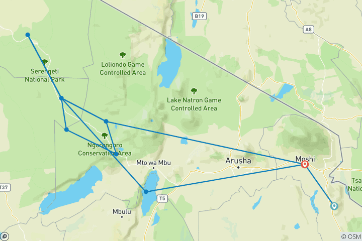 Carte du circuit Safari « La Grande Migration » en Tanzanie – Du lac Manyara à Tarangire (voyage en groupe)