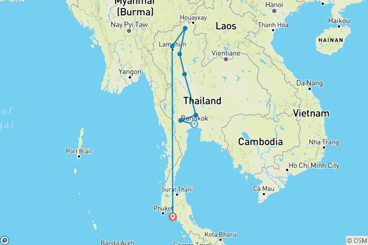 Mapa de Gran viaje por Tailandia: de las maravillas culturales al paraíso isleño. 16 días y 15 noches (Bangkok, Chiang Mai, Chiang Rai y la isla de Koh Lanta)