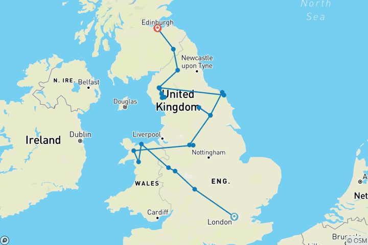 Map of London to Edinburgh: The Best of Britain – 8-Day Small Group Tour