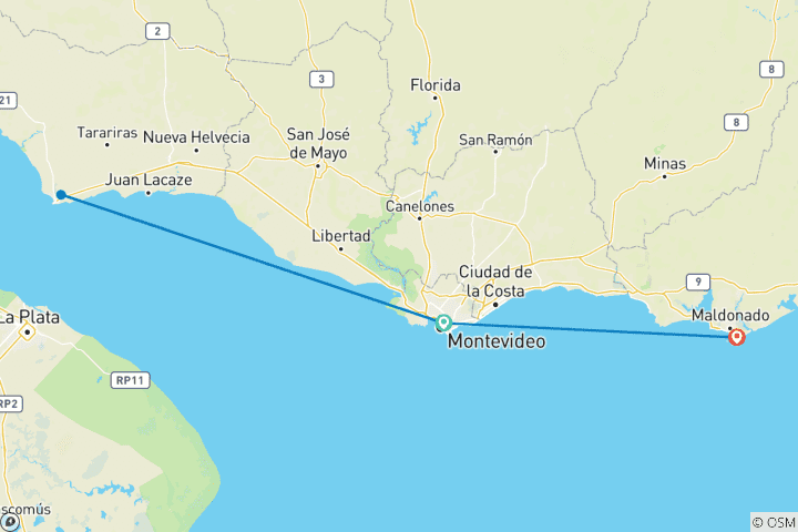 Map of 6 days Uruguay: Montevideo y Punta del Este