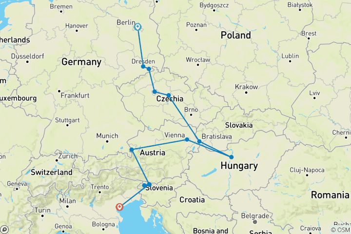 Carte du circuit De Berlin à Venise (13 destinations)