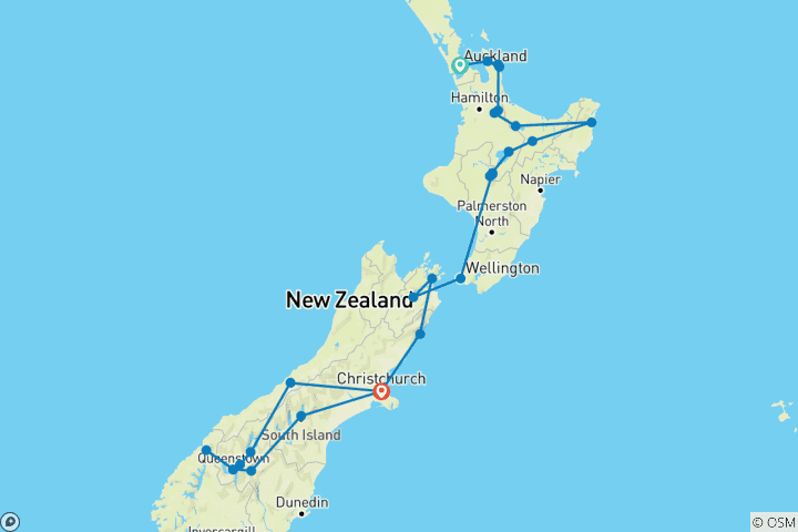 Carte du circuit Nouvelle-Zélande amplifiée (vers le sud)