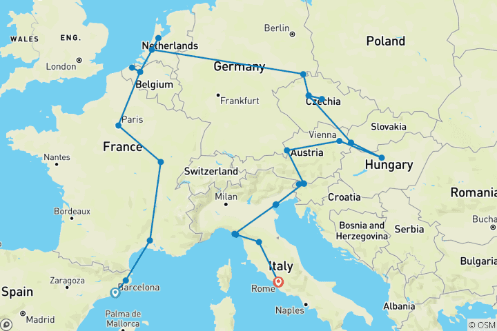 Carte du circuit Explorateur Europe (36 destinations)