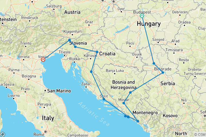 Carte du circuit De Budapest à Venise (18 destinations)