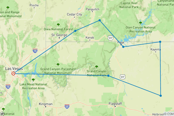 Carte du circuit Circuit de 3 jours dans les parcs nationaux du sud-ouest des États-Unis au départ de Las Vegas - Animé par Crystal