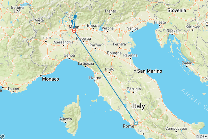 Carte du circuit À la découverte de Rome, Milan et du lac de Côme