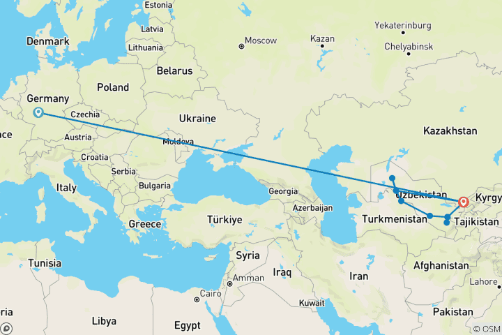 Karte von Usbekistan Rundreise im Einzelzimmer (inkl Flug)