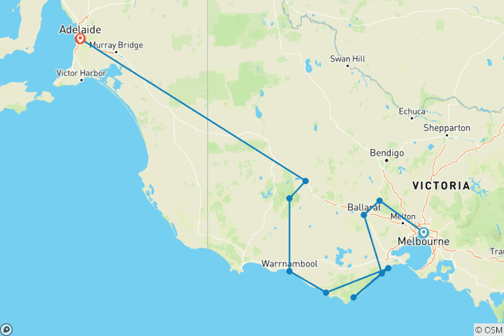 Map of Great Ocean Road & Grampians Adventure