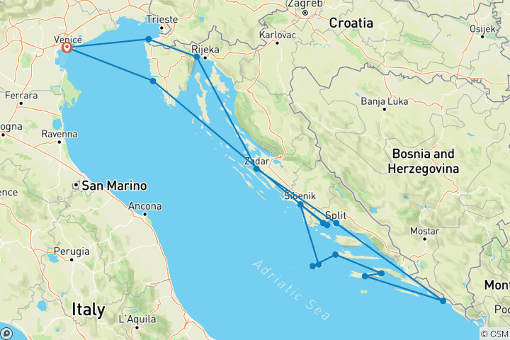 Karte von Das Beste der kroatischen Küste - 15 Tage (16 Destinationen)