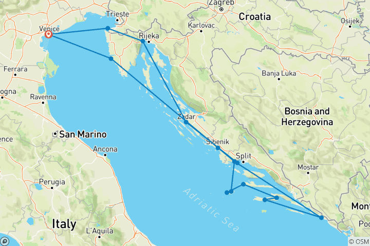 Karte von Das Beste der kroatischen Küste - 15 Tage (15 Destinationen)