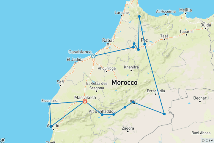 Carte du circuit Le Maroc sensationnel (16 destinations)