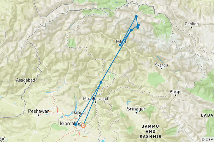 Carte du circuit À travers le « Toit du monde » : un circuit de 10 jours sur la Route de la Soie