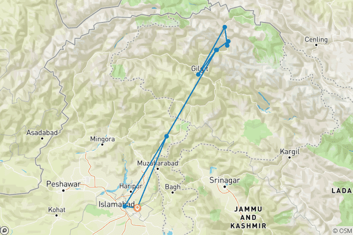 Carte du circuit À travers le « Toit du monde » : un circuit de 10 jours sur la Route de la Soie