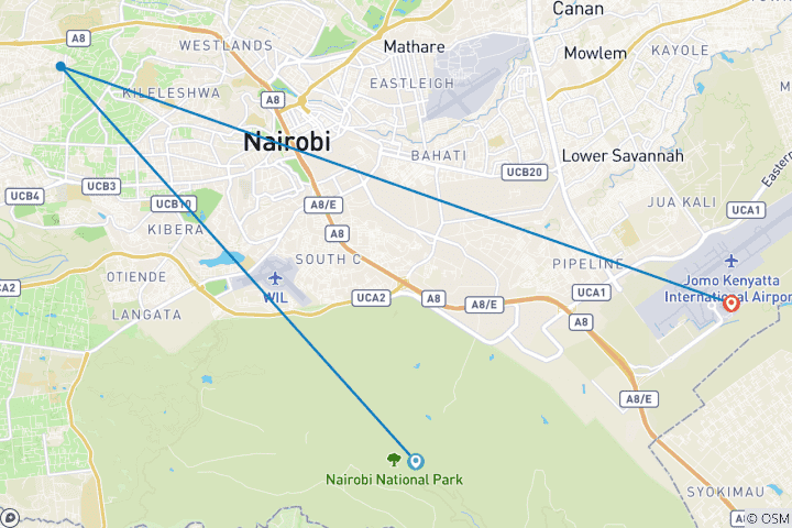 Map of Nairobi Highlights: 3-Day Wildlife & City Escape