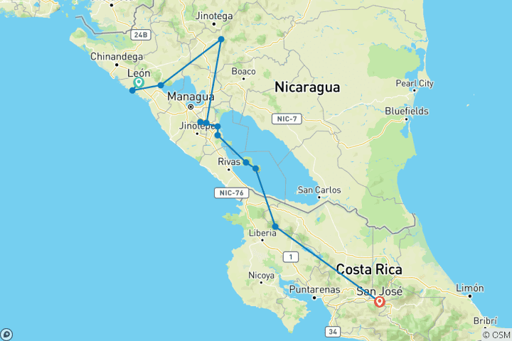 Carte du circuit Découvrez le Nicaragua et le Costa Rica