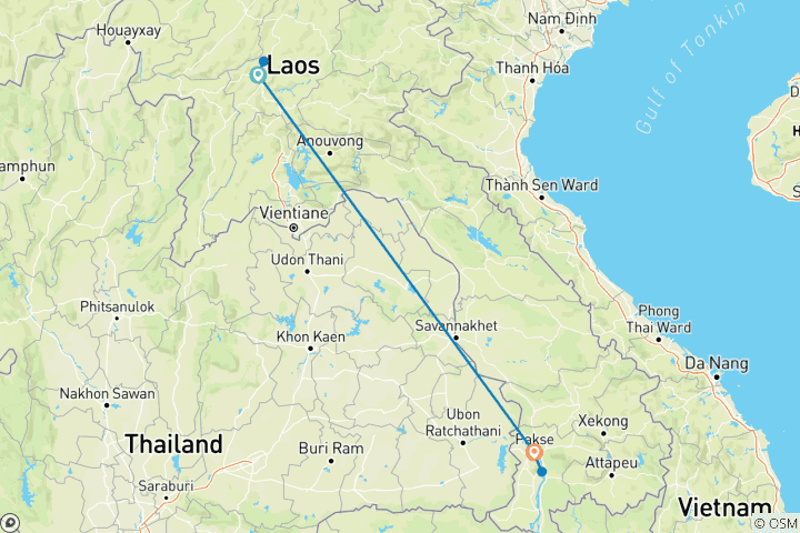 Karte von Laos - Reise: Eine 11 Tage Entdeckungsreise durch Kultur, Natur und die Ruhe des Südens