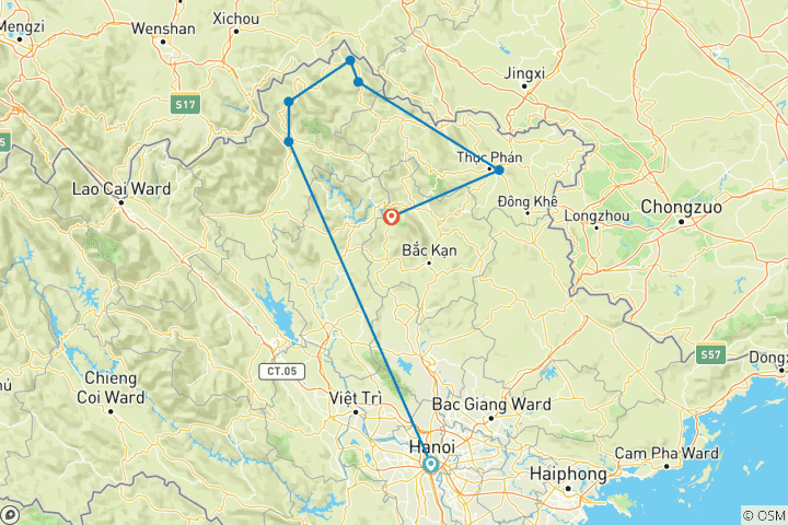 Mapa de Viaje en grupo desde Hanói: Senderismo por las rutas del norte de Vietnam, 9 días y 8 noches