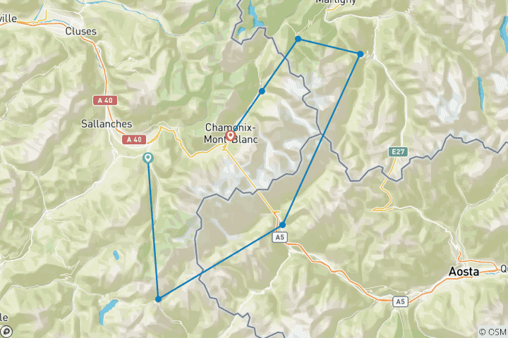 Carte du circuit Tour du Mont Blanc : 8 jours en autonomie - Départ fixe