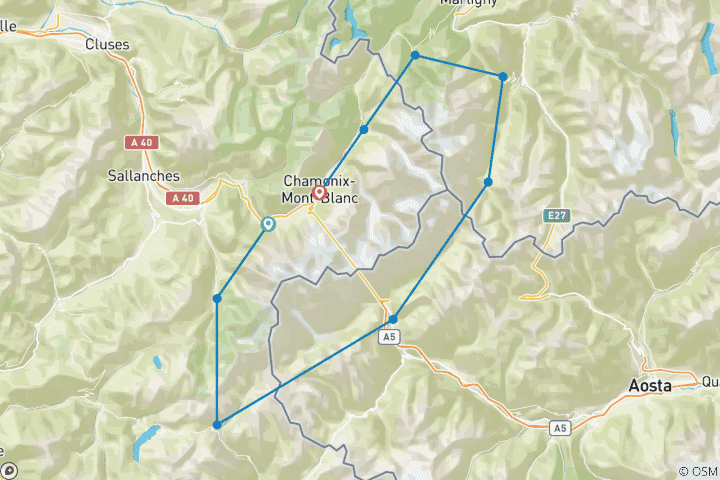 Carte du circuit Tour du Mont Blanc : 12 jours en autonomie - Départ à date fixe