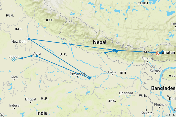 Map of Signature: India, Nepal & Bhutan, Taj Mahal, Himalayas & Tiger's Nest National Geographic