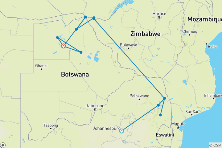 Carte du circuit Signature : Kruger, les chutes Victoria et les merveilles sauvages du Botswana – National Geographic