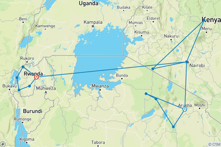 Map of Signature: Tanzania, Kenya & Rwanda — Savannah to the Rainforest National Geographic