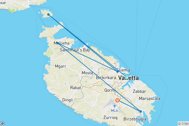 Kaart van De stranden van Malta ontdekken