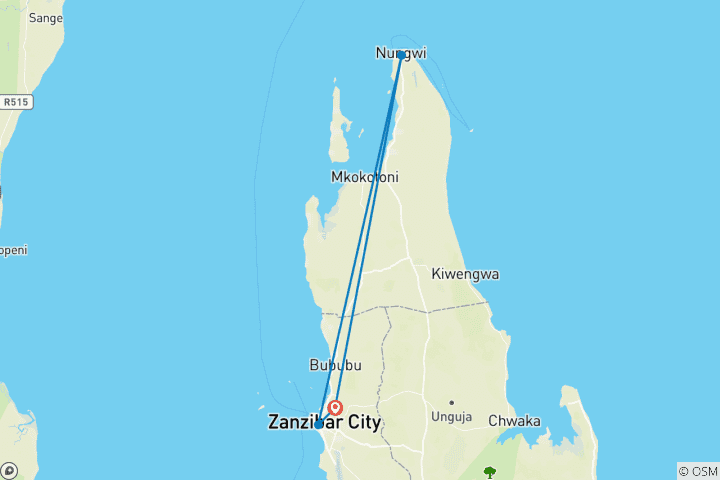 Kaart van 5 dagen strandvakantie op Zanzibar | Tropisch eilandavontuur, Stone Town & avontuur in de Indische Oceaan