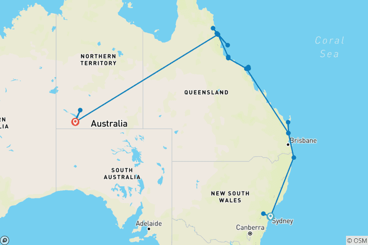 Carte du circuit L'Australie à découvrir (avec des sorties en voilier (jusqu'en mars 2027))