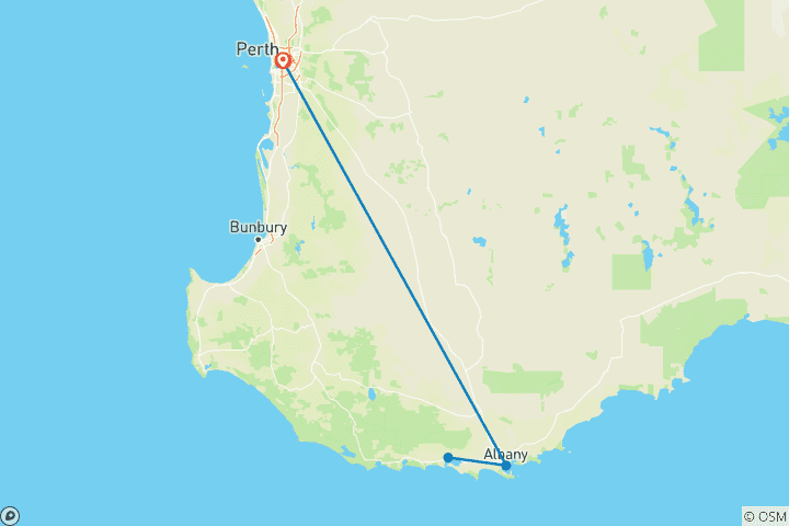 Carte du circuit Les saveurs du Great Southern : un circuit gastronomique de 5 jours « de la ferme à l'assiette », à Mt Barker, Albany et Denmark, en Australie-Occidentale
