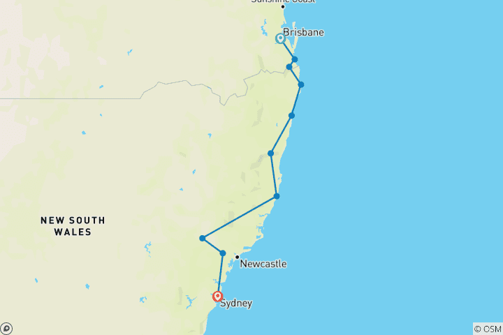 Map of Brisbane to Sydney Adventure