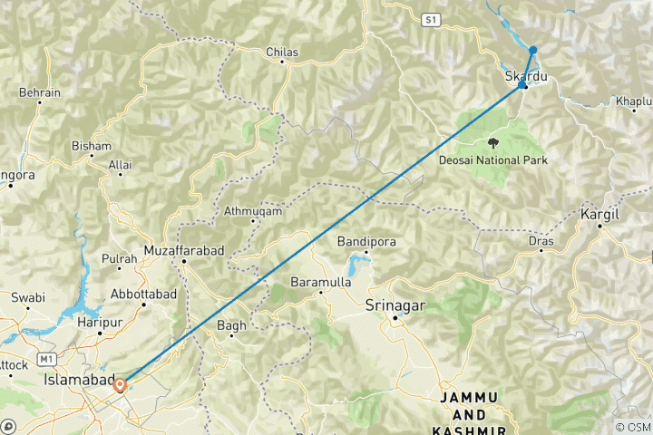 Carte du circuit 22 jours | Trek vers le camp de base du K2 (Concordia) | Gilgit-Baltistan | Pakistan