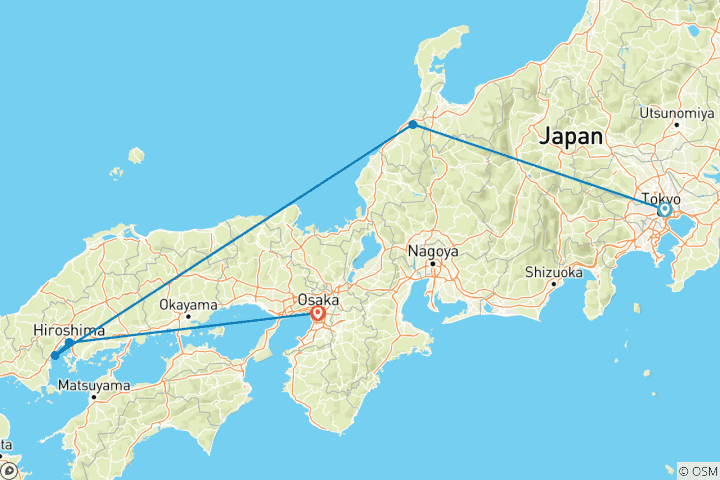 Carte du circuit De Tokyo à Osaka : des villes aux néons et une campagne paisible