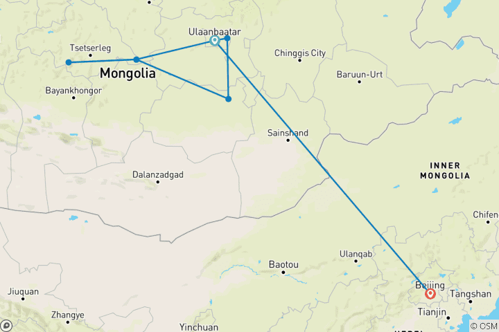 Map of Mongolia to Beijing by Rail
