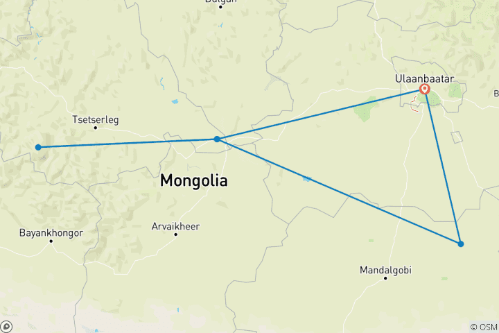 Mapa de Mongolia: Ulán Bator, las dunas de arena y el Parque Nacional de Terelj