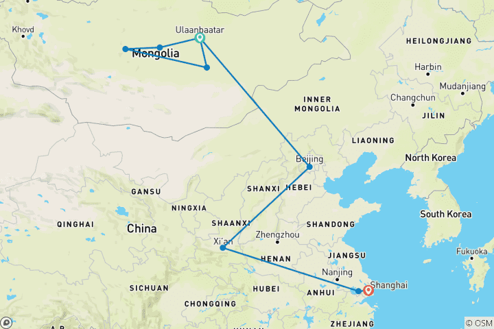 Map of Mongolia to China: The Trans-Mongolian Railway