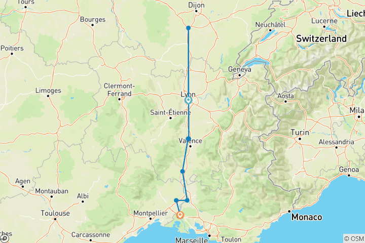 Map of Burgundy & Provence (2028, Lyon to Arles)