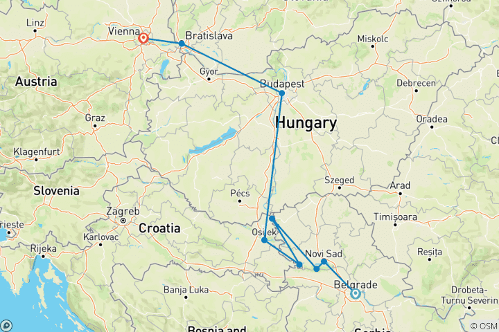 Karte von Hauptstädte an der Donau (2028) (Belgrad bis Wien, 2028)