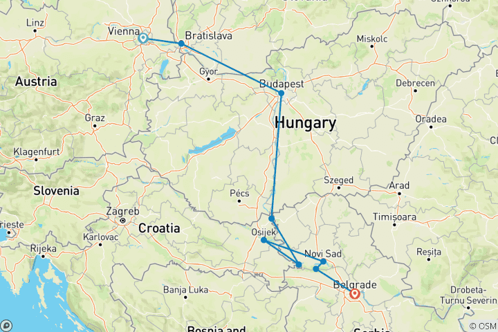 Mapa de Capitales del Danubio (2028) (De Viena a Belgrado, 2028)