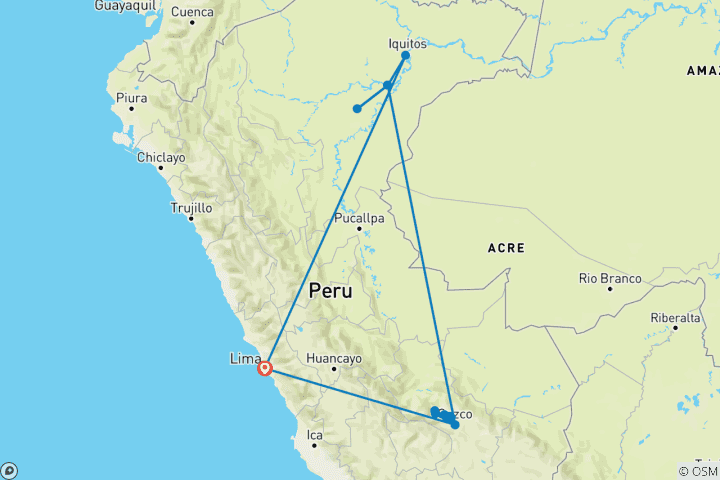 Map of Peruvian Amazon & Machu Picchu Exploration (2028) (Lima to Lima, 2028)